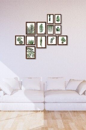 12 Parça Ahşap Tablo Seti Duvar Dekoru - Yeşil Yapraklar Salon Oturma Yatak Odası Için 75x65 Cm NT0X00118
