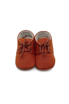 Kız / Erkek Bebek Kiremit Tarçın Renk El Yapımı Keten Bağcıklı Makosen Ayakkabı SHO-KSH