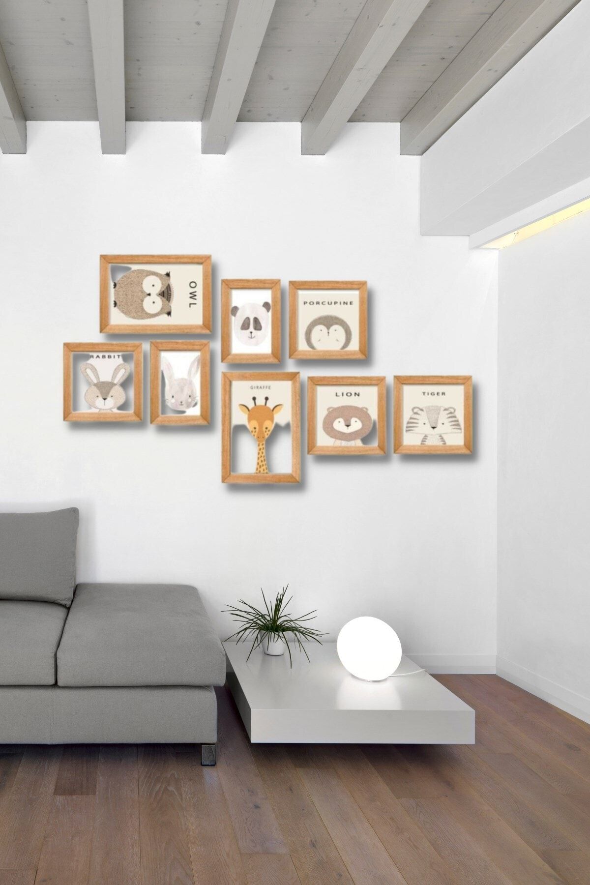 NT Handmade 8 Parça Ahşap Tablo Seti - Hayvanlar Salon Oturma Yatak Çocuk Odası Için Mdf Duvar Dekoru 80x45 Cm