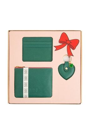 Zümrüt Yeşil Deri Mini Çanta Kartlık Kalp Anahtarlık Hediye Seti TYC00295226988