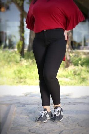 Kadın Siyah Büyük Beden Full Likralı Yüksek Bel Gabardin Pantolon VXL-0005