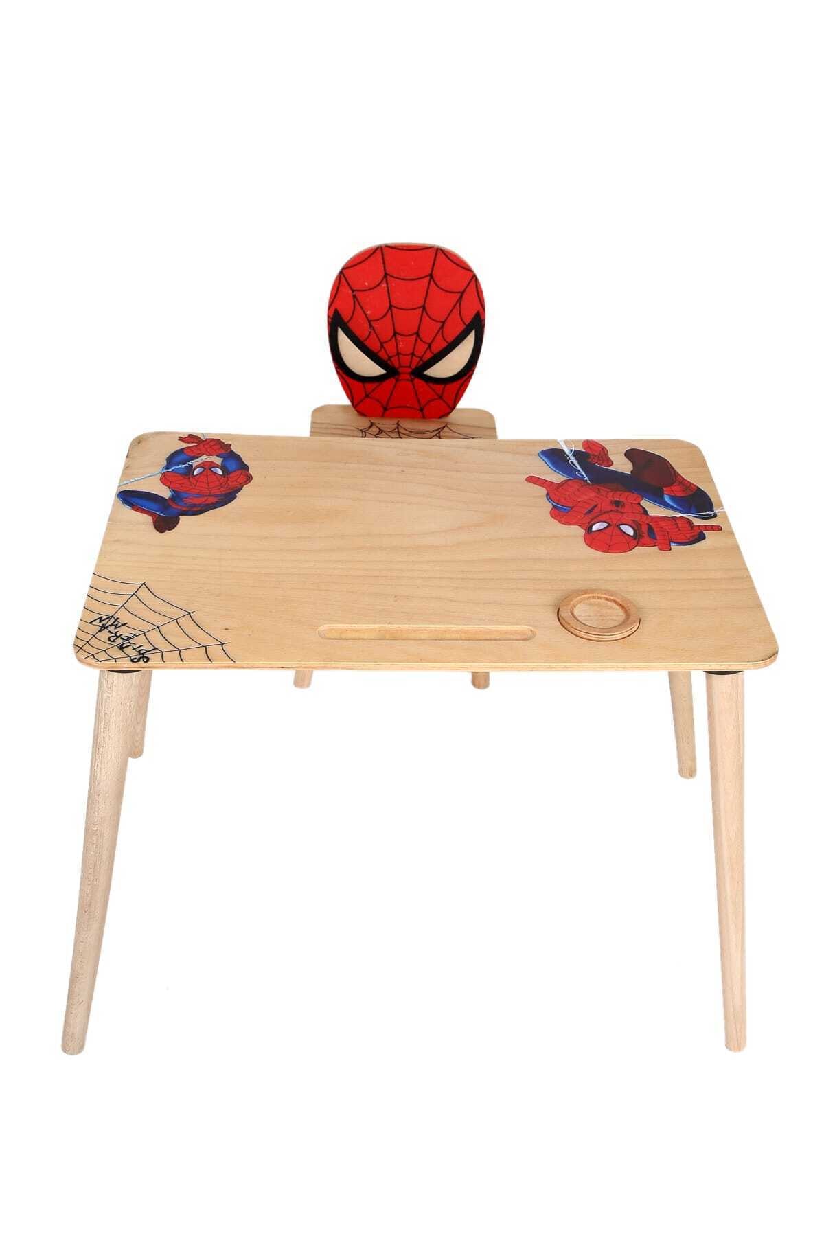 ART AHŞAP Ahşap Örümcek Adam Çocuk Masa Sandalye Takımı Aktivite Eğlence Masası