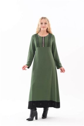 Kadın Yeşil Etnik Otantik Nakışlı Uzun Elbise ERC4204