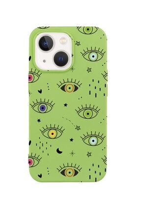 Iphone 13 Colored Eyes Tasarımlı Yeşil Telefon Kılıfı BCIPH13CLRDEYESD