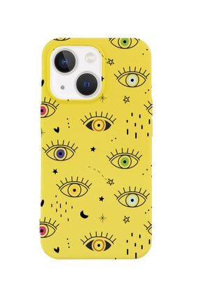 Iphone 13 Colored Eyes Tasarımlı Sarı Telefon Kılıfı BCIPH13CLRDEYESD