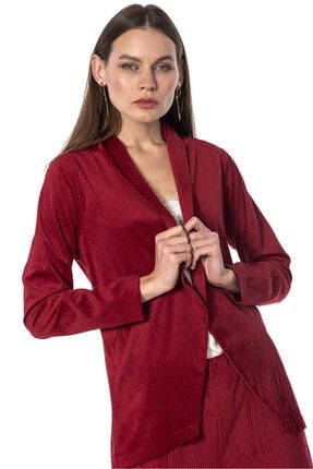 Fitilli Kadife Kırmızı Blazer Kadın Ceket 20K3606