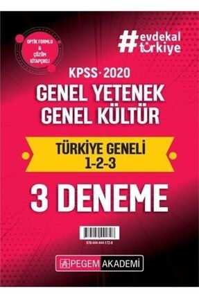 Pegem Akademi Yayincilik Sinav Kitaplari 2020 Kpss Genel Yetenek Genel Kultur Turkiye Geneli Deneme 1 2 3 3 Lu Deneme Seti Trendyol