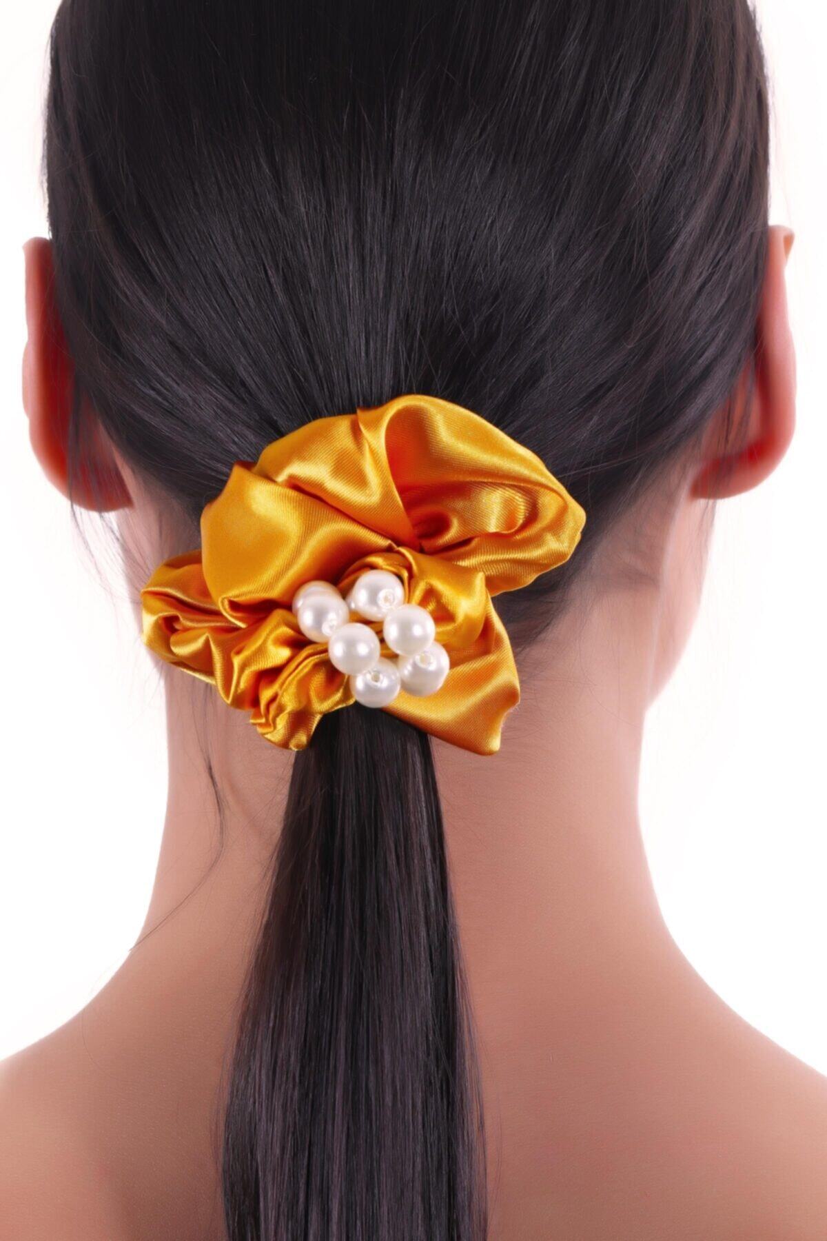 Hahai Women's Pearl Bead Detailed Scrunchie Buckle