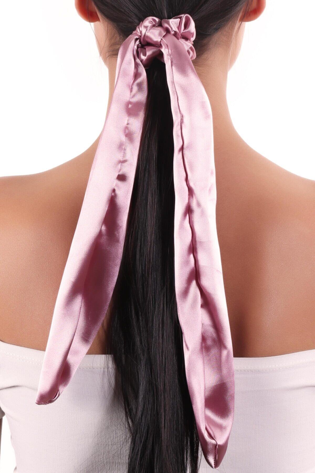 Hahai Women's Long Ribbon Model Satin Scrunchie Buckle