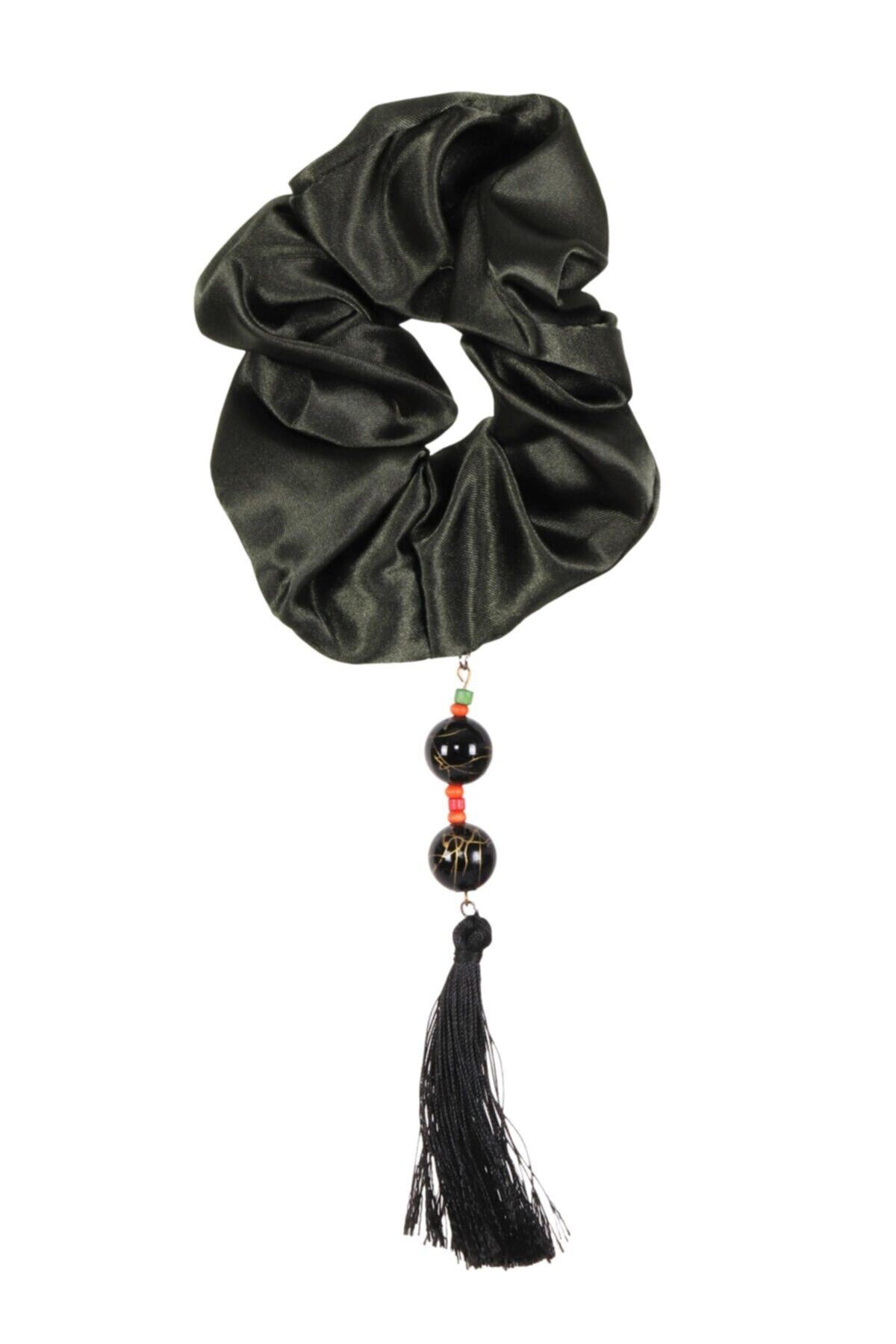 Hahai Women's Beaded Tassel Detailed Scrunchie Buckle