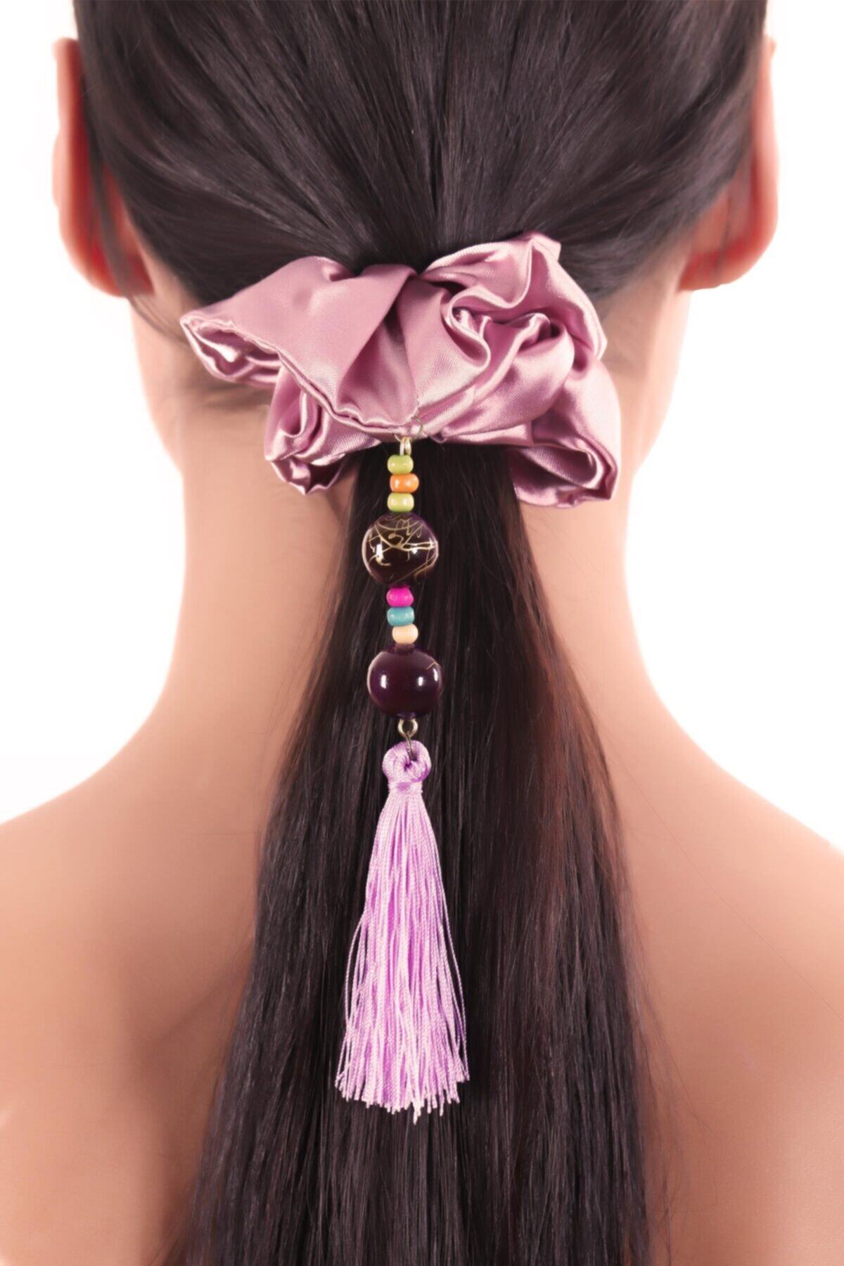 Hahai Women's Beaded Tassel Detailed Scrunchie Buckle
