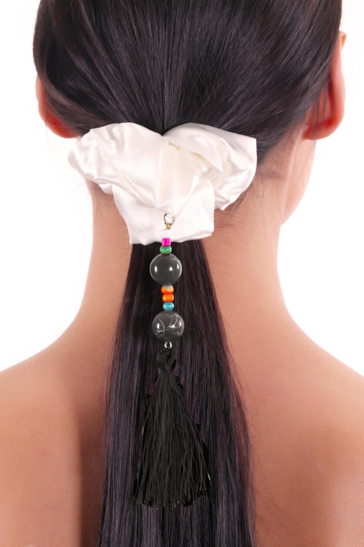 Hahai Women's Beaded Tassel Detailed Scrunchie Buckle