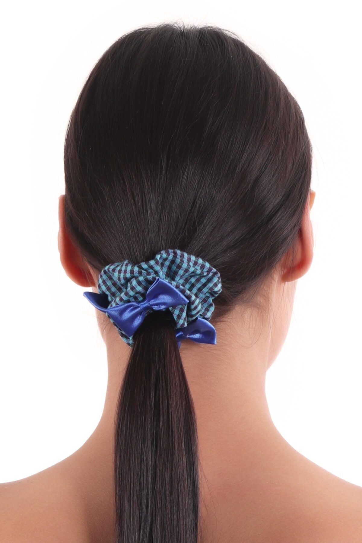 hahai accessories-Hahai Women's Gingham Ribbon Detailed Scrunchie Buckle 2