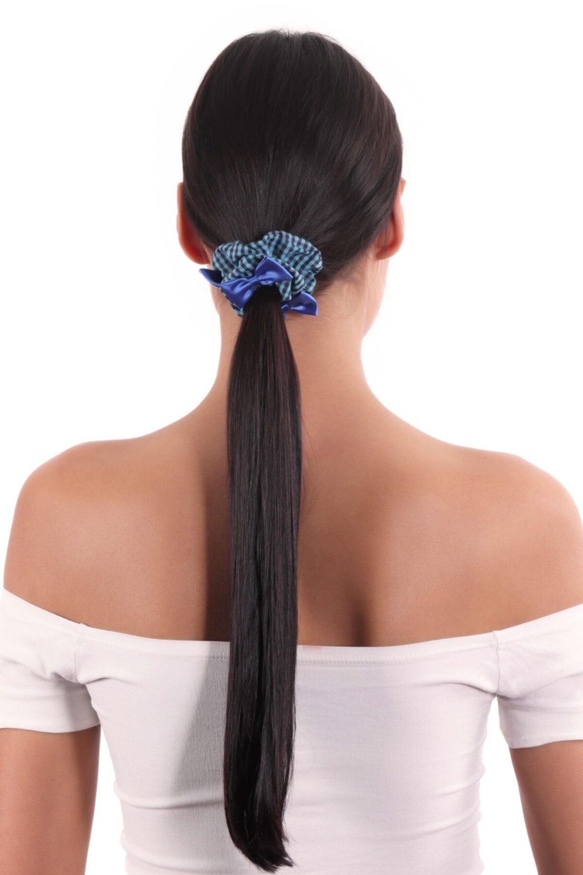 hahai accessories-Hahai Women's Gingham Ribbon Detailed Scrunchie Buckle 3