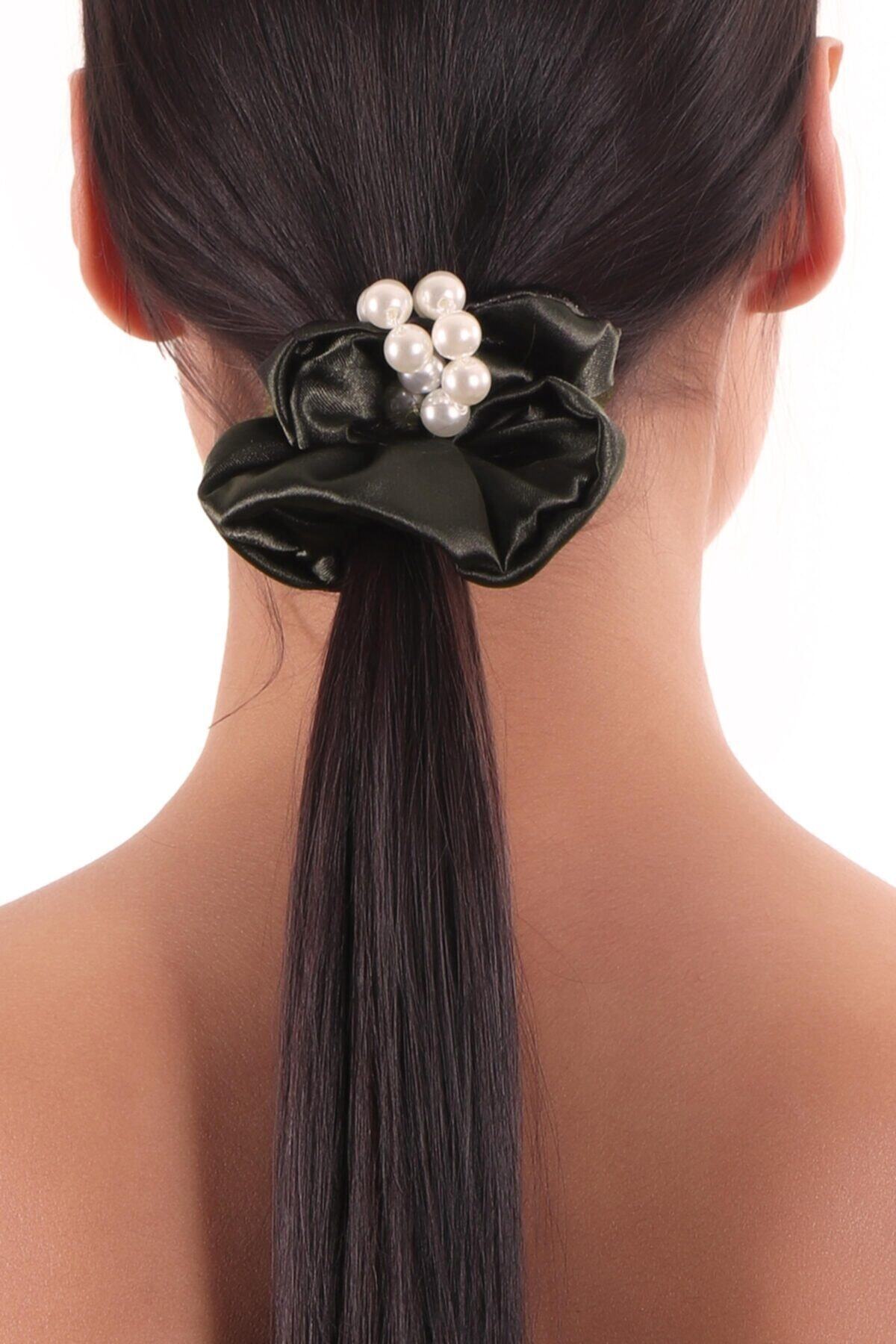 Hahai Women's Pearl Bead Detailed Scrunchie Buckle