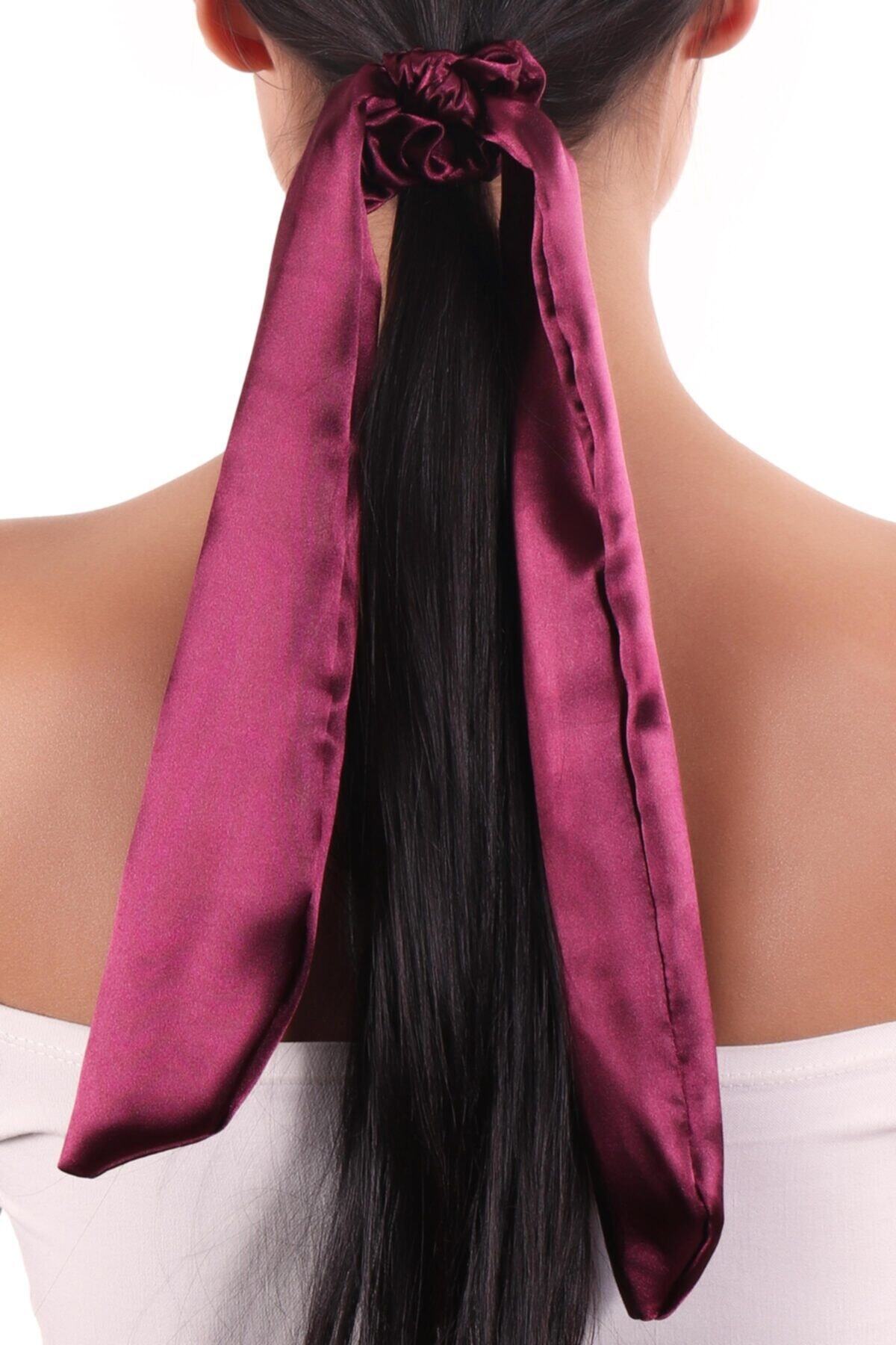 Hahai Women's Long Ribbon Model Satin Scrunchie Buckle