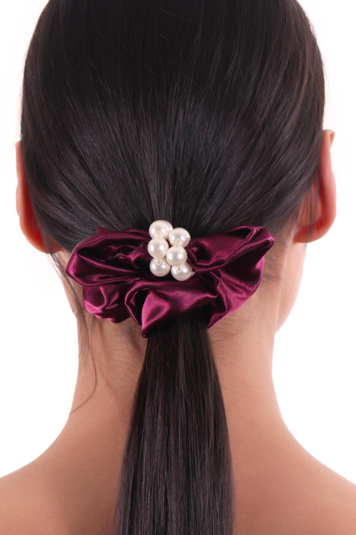 Hahai Women's Pearl Bead Detailed Scrunchie Buckle