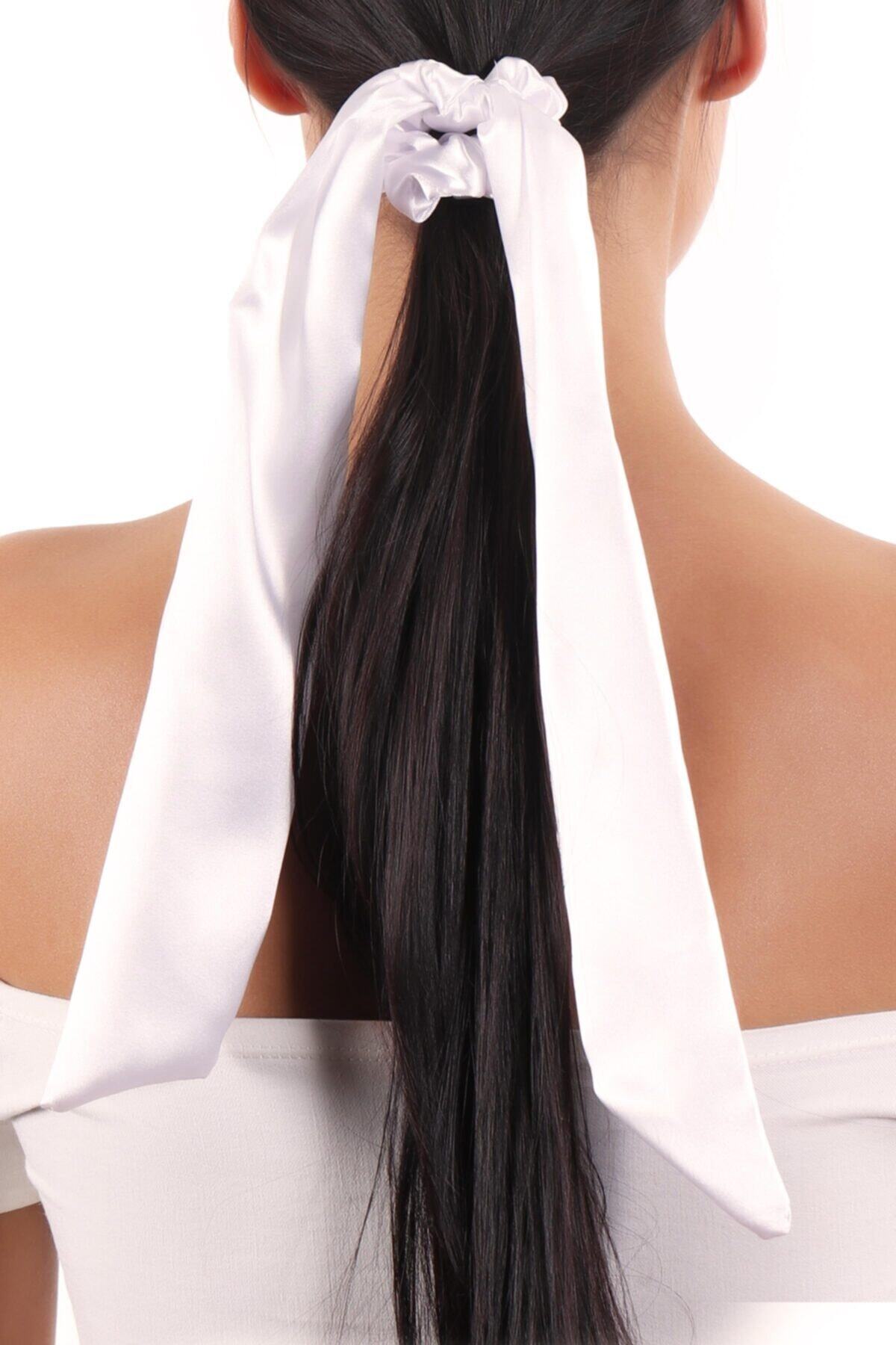 Hahai Women's Long Ribbon Model Satin Scrunchie Buckle