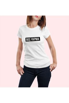 Beyaz Kadın Boş Yapma Baskılı Kadın T-shirt gr0203tk