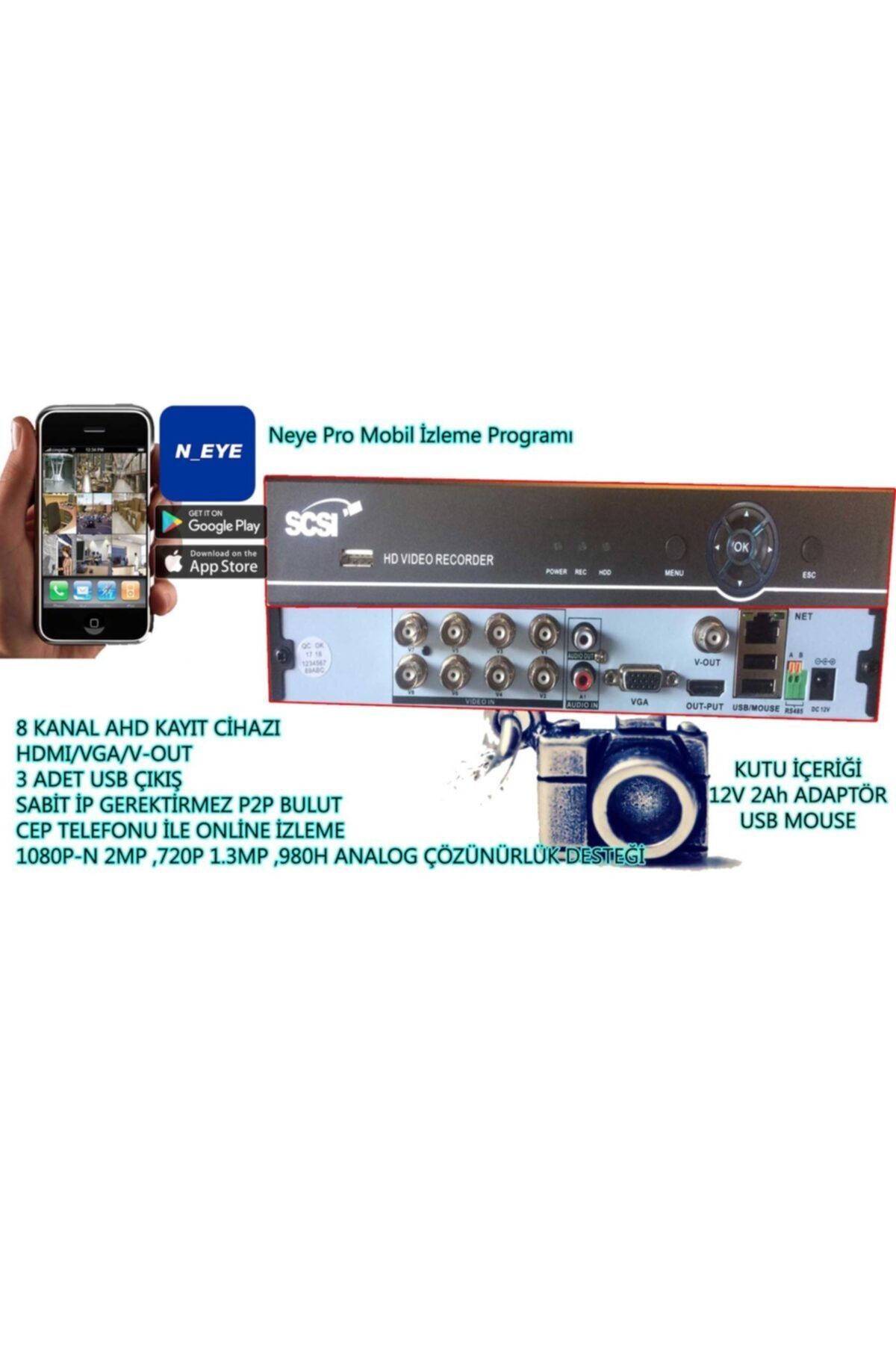 scsi 8 kanal ahd dvr kayit cihazi n eye