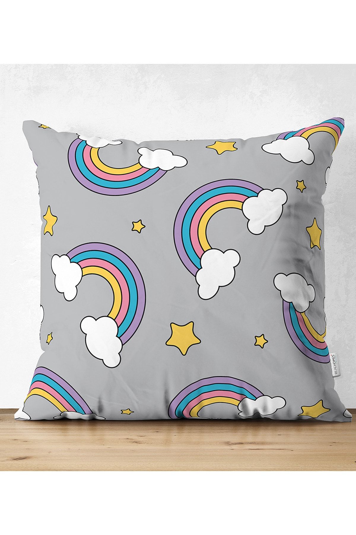 Realhomes Unicorn Rainbow - Pernă Cu Două Fețe, Gri, Piele De Căprioară, Husă Imprimată Digital - One Size