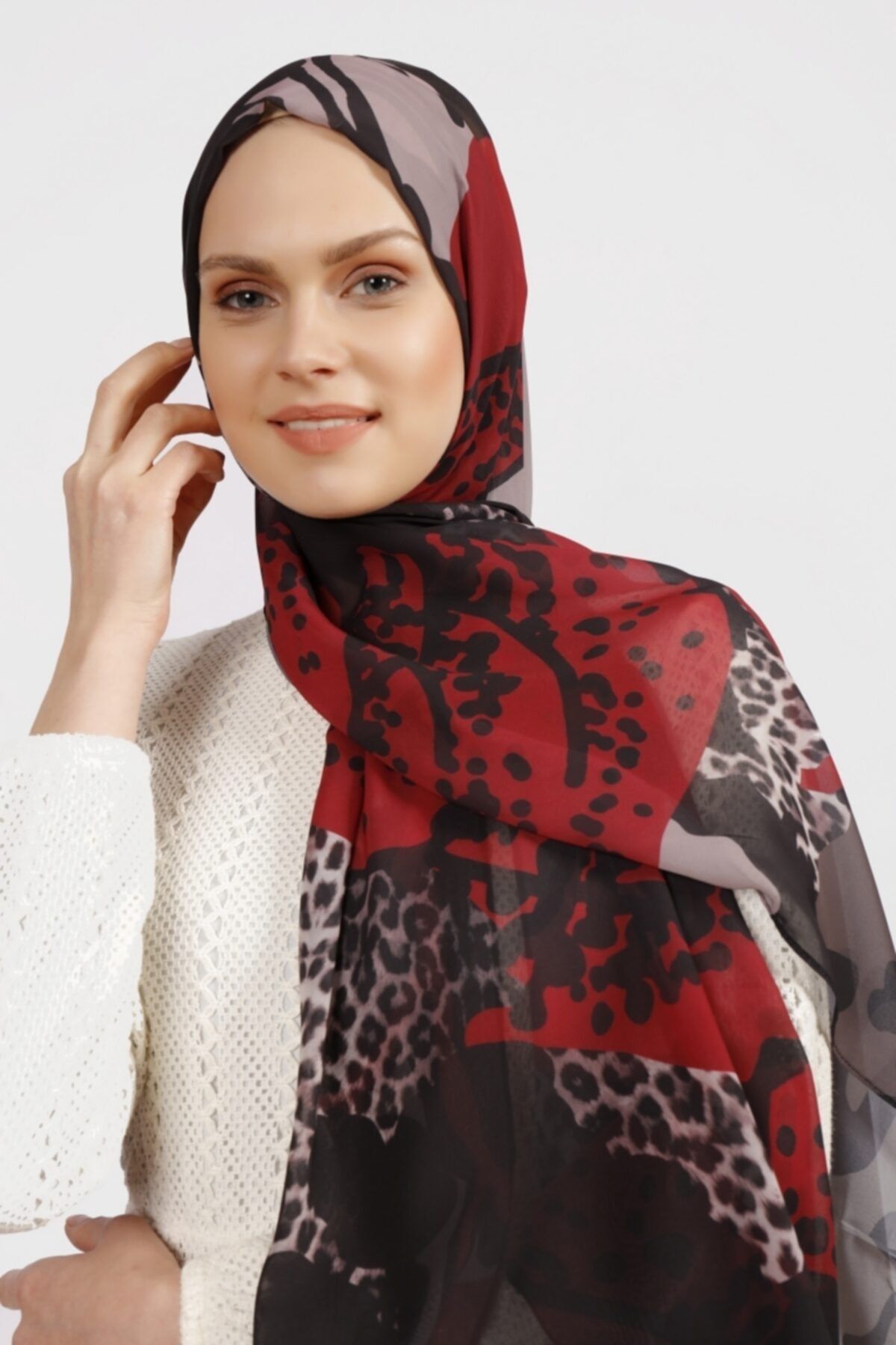 Differenza-Painting Pattern Shawl Leo Claret Red 2
