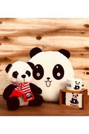 Ponçik Peluş Ayıcık Ve Panda Yastık Kutulu Kupa 3lü Hediye Seti kc463636-1