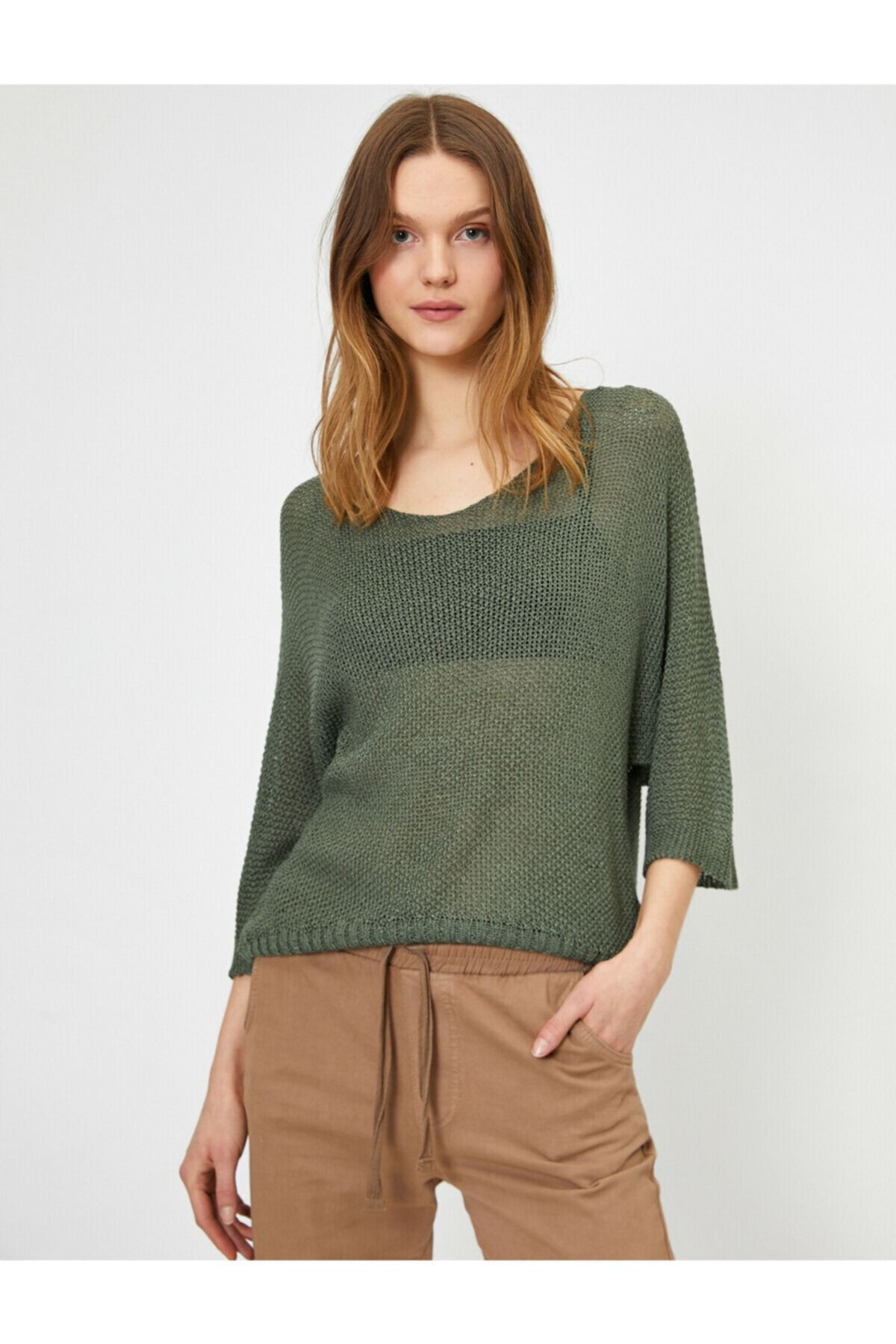 Koton-Women's Green Back Detailed Sweater 2