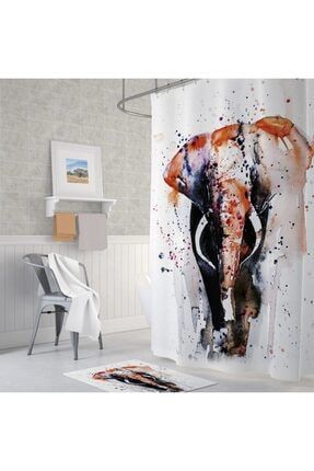 Polyester Kumaş Renkli Fil Desen Banyo Perdesi Yerli Üretim 180x200 Cm Duş Perdesi C-halka Hediye ElephantBanyo180x200