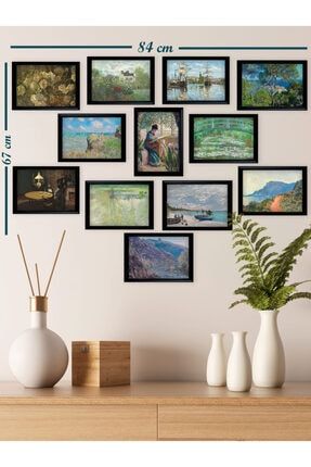 12'li Claude Monet Çizimleri Tablo Seti (siyah Çerçeveli Görünümlü) CLAUDE-MONET