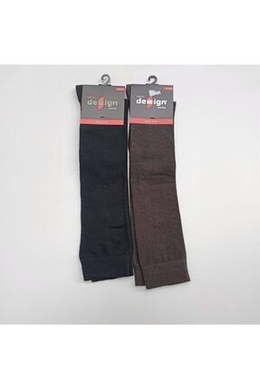 Unisex Siyah 2'li Desing Düz Diz Altı Çorap 5002454