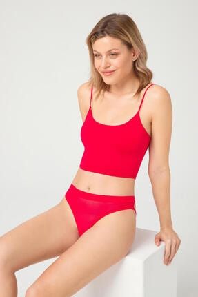 Kadın Kırmızı Transparan Lastik Detaylı Taş İşlemeli Bikini Külot CTNHLL5600