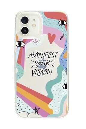 Iphone 12 Uyumlu Manifest Your Vision Premium Şeffaf Silikon Kılıf Beyaz Baskılı iPhone12manifest