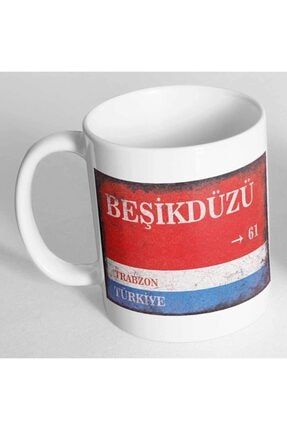 Trabzon Beşikdüzü Sokak Tabelası Baskılı Kupa Bardak CUPP7807