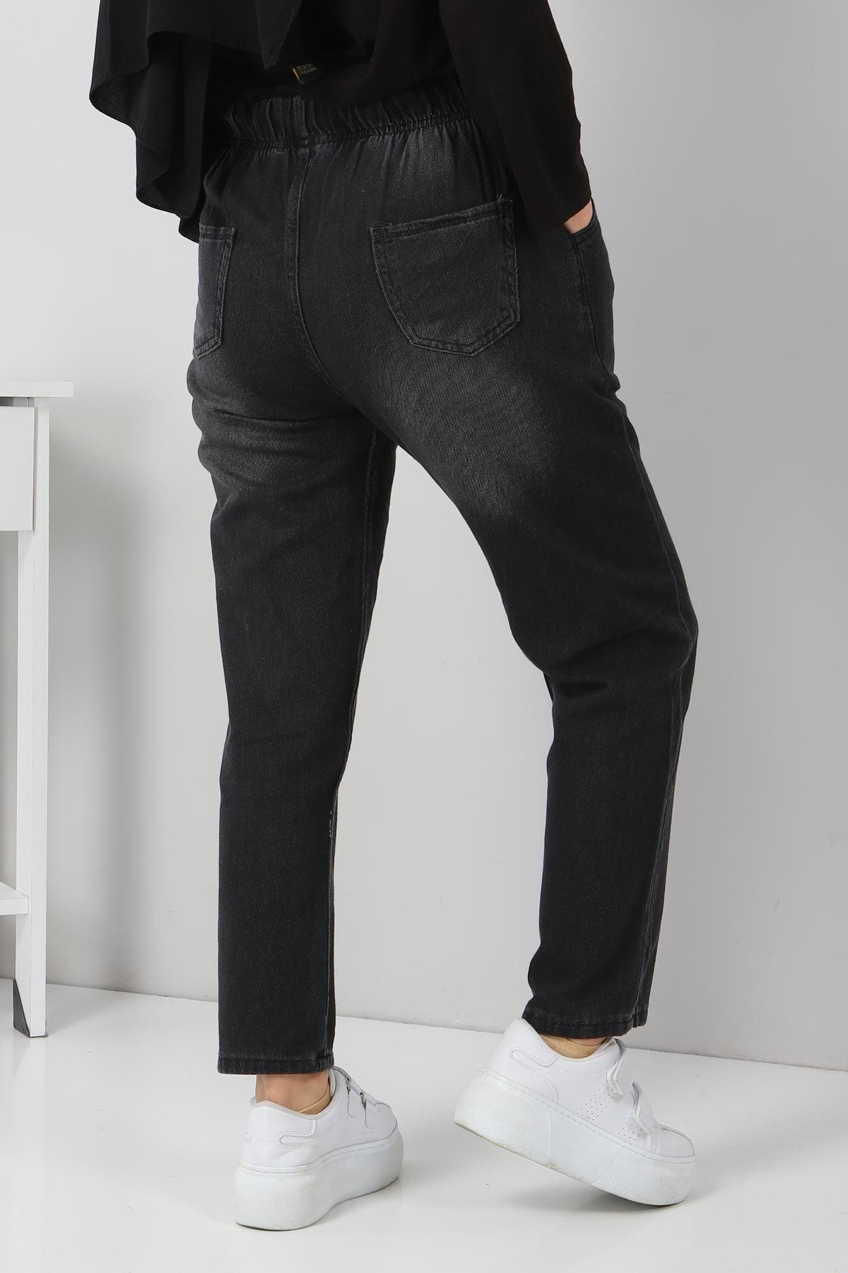 Modamihram-Elastic Waist Boyfriend Jeans Anthracite 5