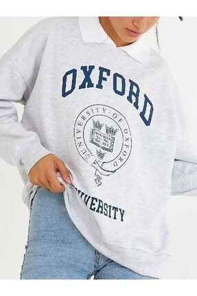 Kadın Oxford Baskılı Grı Sweatshirt Oxford1