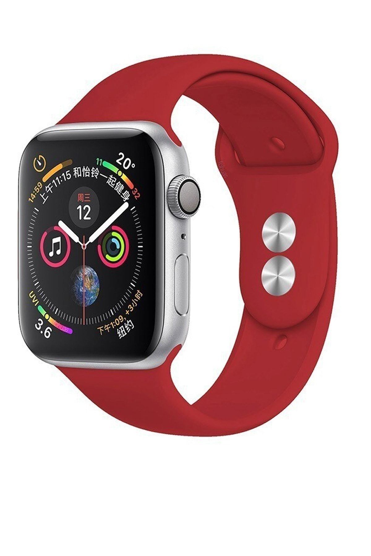 Apple Watch Silikon Kordon Kayış Seri 7 - 6 - Se - 5 - 4 - 3 - 2 - 1 38mm 40mm - Açık Kırmızı