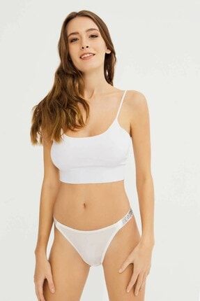 Krem Saten Detaylı Taşlı Kadın Bikini Külot CTNHLL20/23