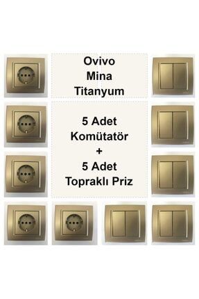 Ovivo Mina Titanyum 5 Adet Komütatör + 5 Adet Topraklı Priz OVTM001X10+OVT002X5+OVT016X5
