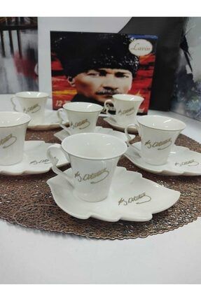 Porselen Atatürk Kahve Fincan Seti 6'lı Yaprak LPAKF-6-Y