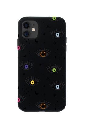 Iphone 11 Colored Eyes Tasarımlı Siyah Telefon Kılıfı BCIPH11CLRDEYESD