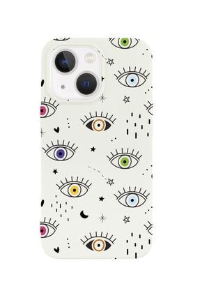 Iphone 13 Colored Eyes Tasarımlı Beyaz Telefon Kılıfı BCIPH13CLRDEYESD