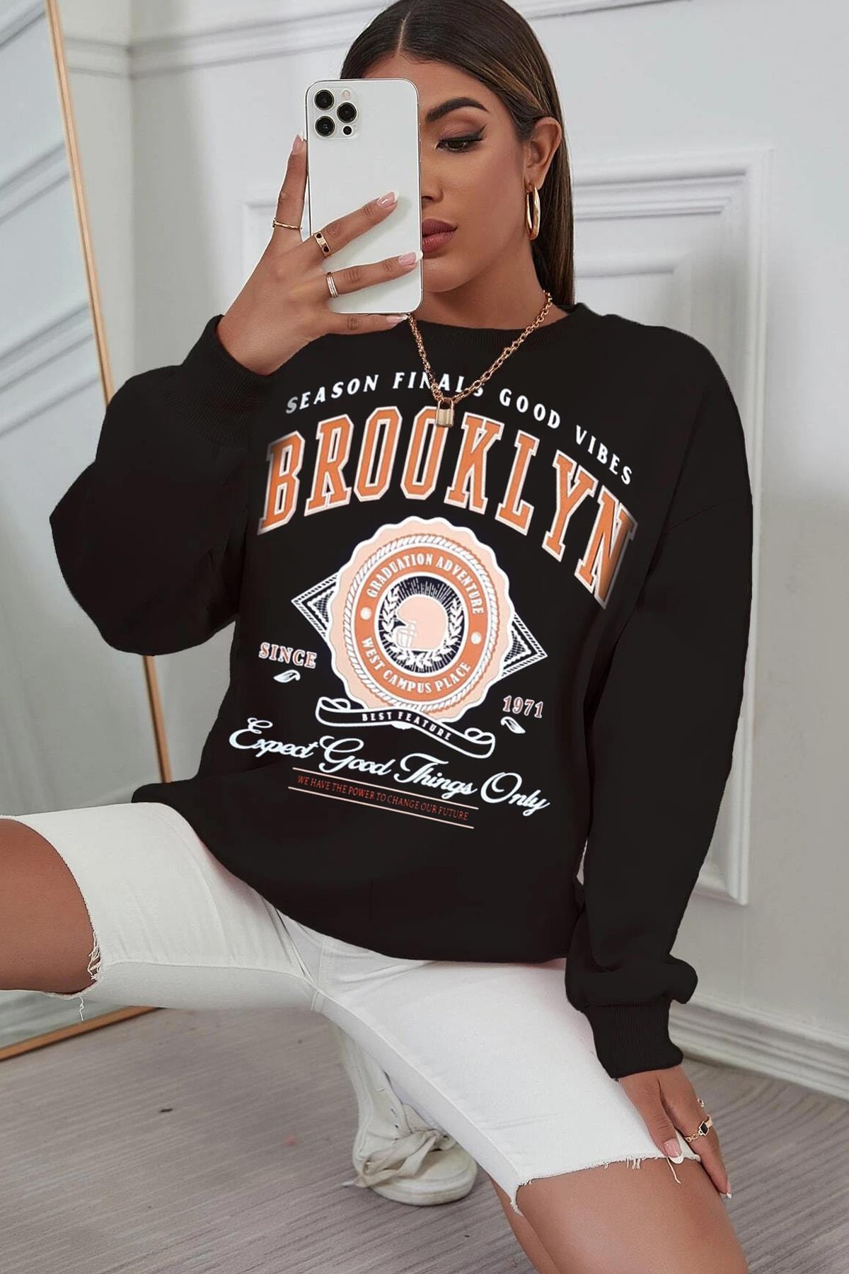 Kadın Siyah Brooklyn Oversize Sweatshirt