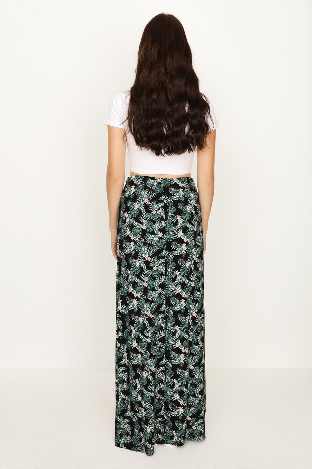 Select Moda-Fusta maxi verde cu model floral de damă 3