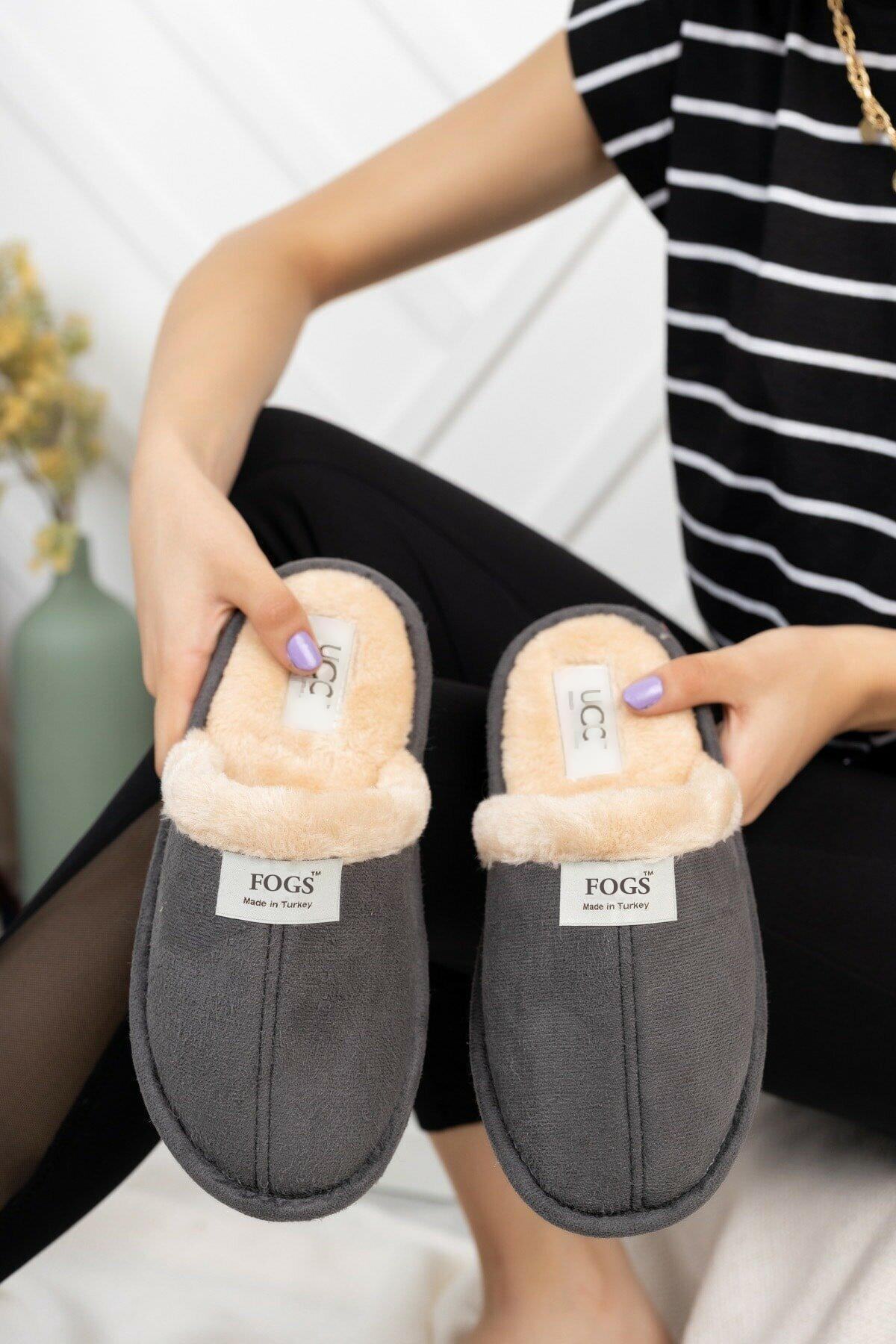 Fogs Pofuduk Ev Terliği Erkek Kadın Için Ses Yapmaz Taban Içi Kürklü Yıkanabilir