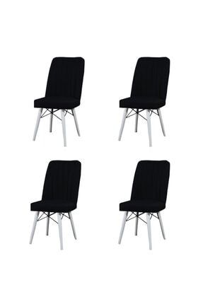 4 Adet Kare Gold Beyaz Gürgen Ayaklı Sandalye Siyah Mutfak Sandalyesi UZ4KRBZ