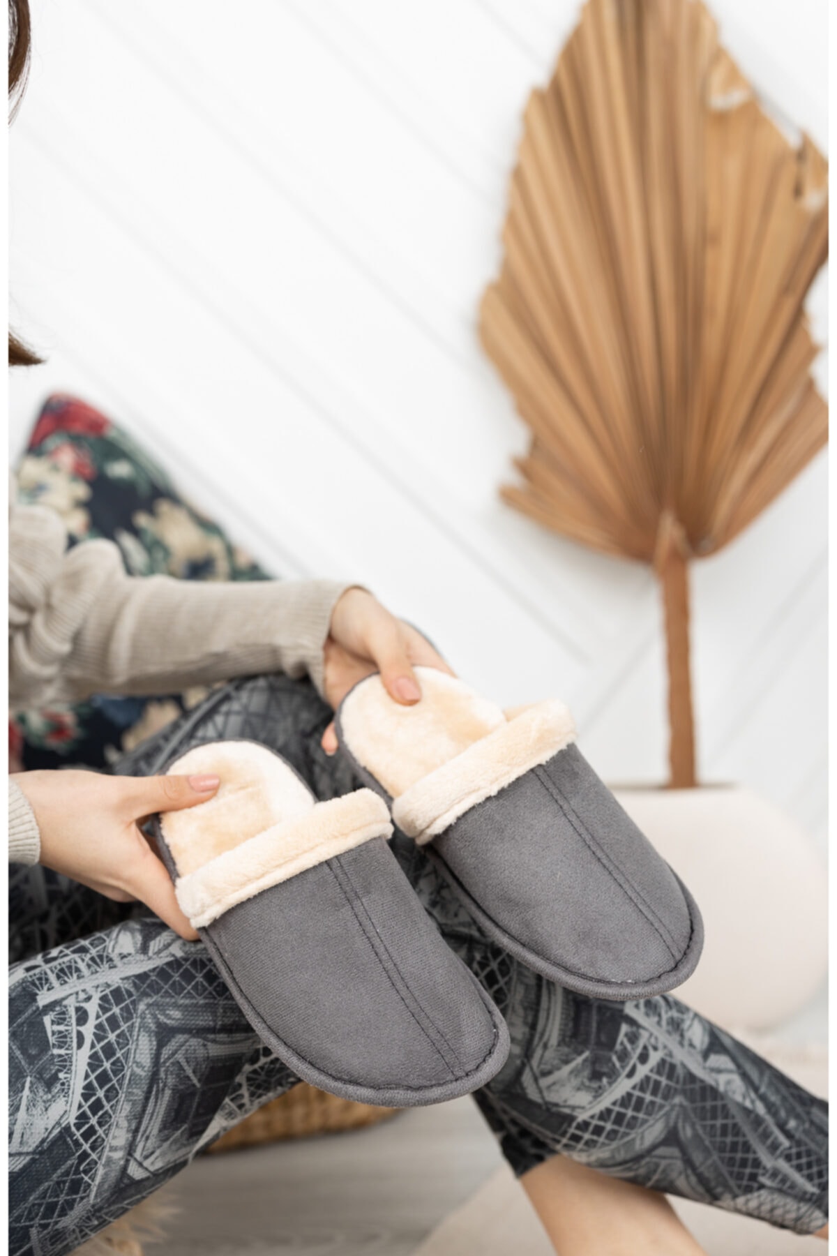  دمپایی خانگی مخمل خواب دار خاکستری یونیسکس