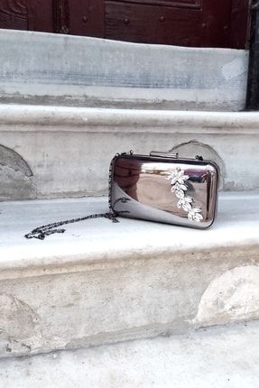 Platin Ayna Yıldız Taş Portföy Kutu Abiye Kadın Çanta La-aynayaprak