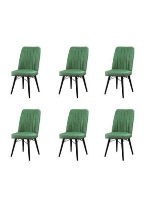 6 Adet Sandalye Takımı Kare Gold Siyah Gürgen Ahşap Ayaklı Yeşil Mutfak Sandalyesi KG7007GHSYH