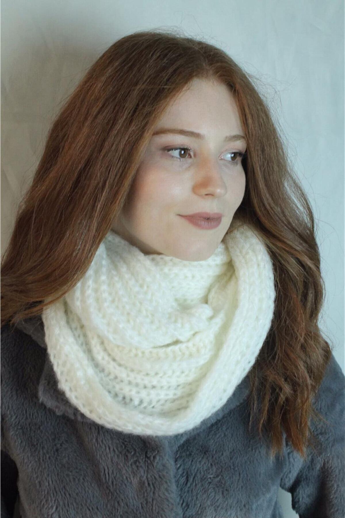 Genel Markalar Kadın Triko Örgü Boyunluk - Beyaz